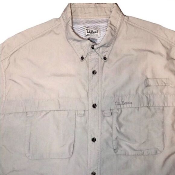 L.L. Bean Long Sleeve Fishing Shirt in Cream Men’s XL - Picture 3 of 8